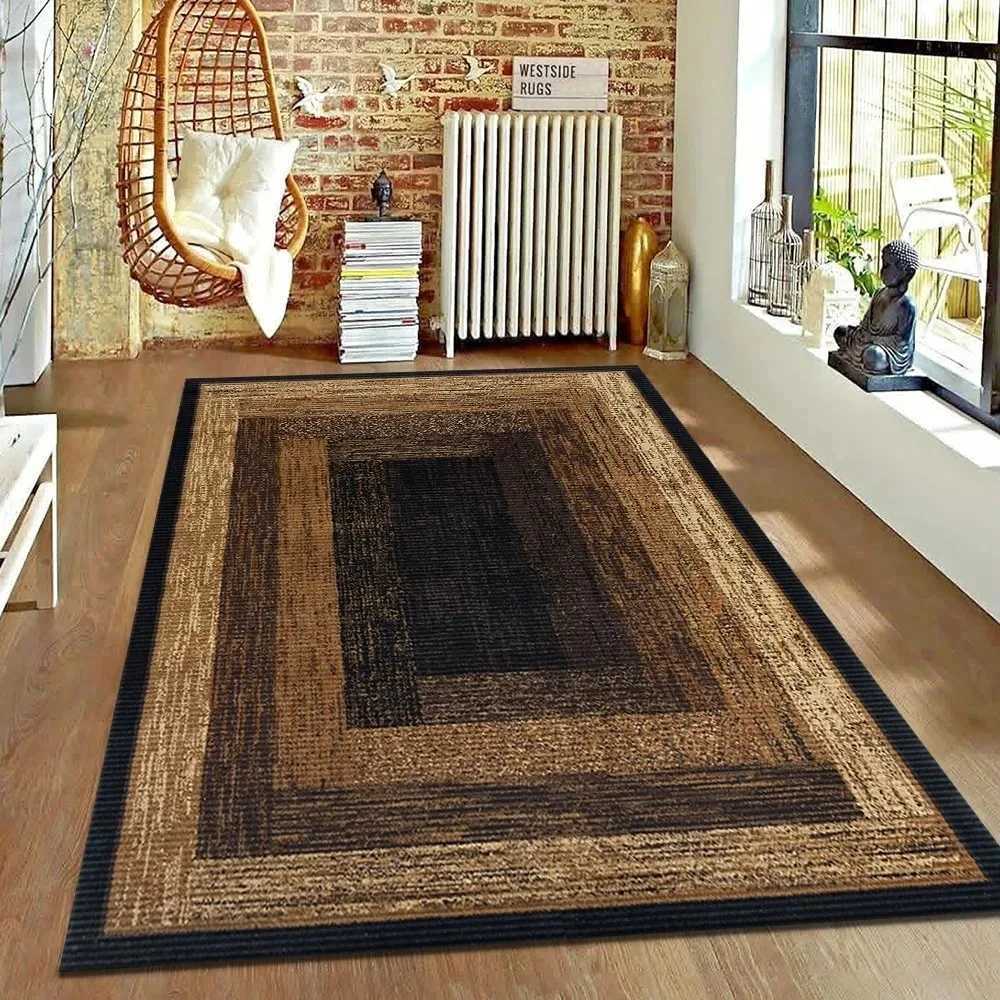 Brown Geometric Living Room Carpet Nordic Minimalist Art Rug for Hotel Homestay Retro American Style Decor Non Slip Floor Mat C250912