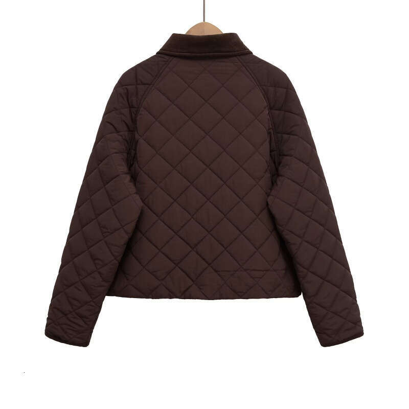 DHEssentials 2025 Autumn Women's Fashion Elegant Solid Color Quilted Plaid Long Sleeve Cotton Jacket 0677480