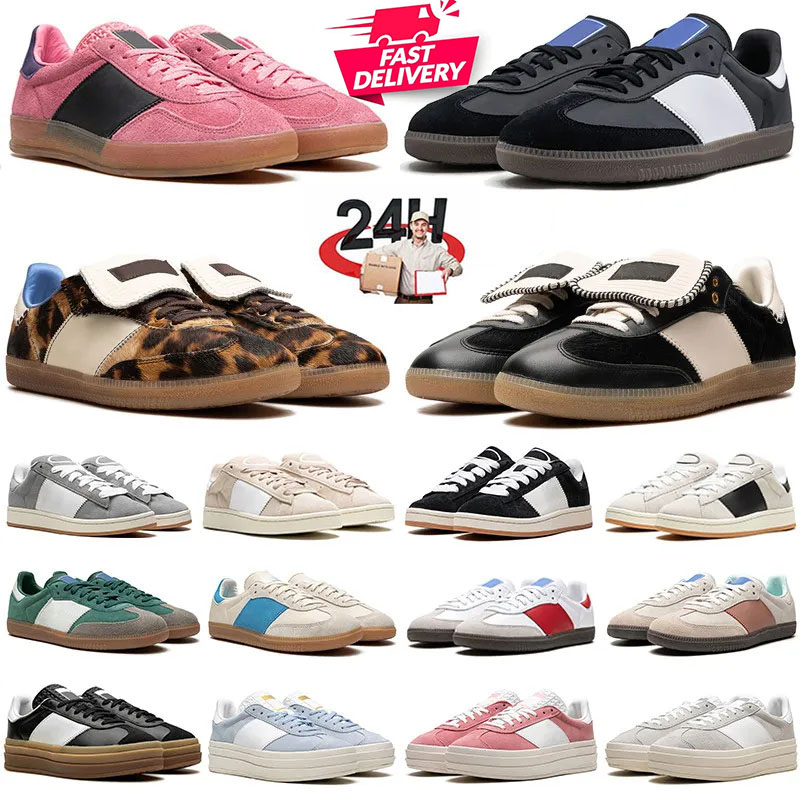 Platform designer casual shoes leopard print slippers vegan Black White Gum Nylon Silver leather Red cream sambspecial mens womens outdoor sport sneakers