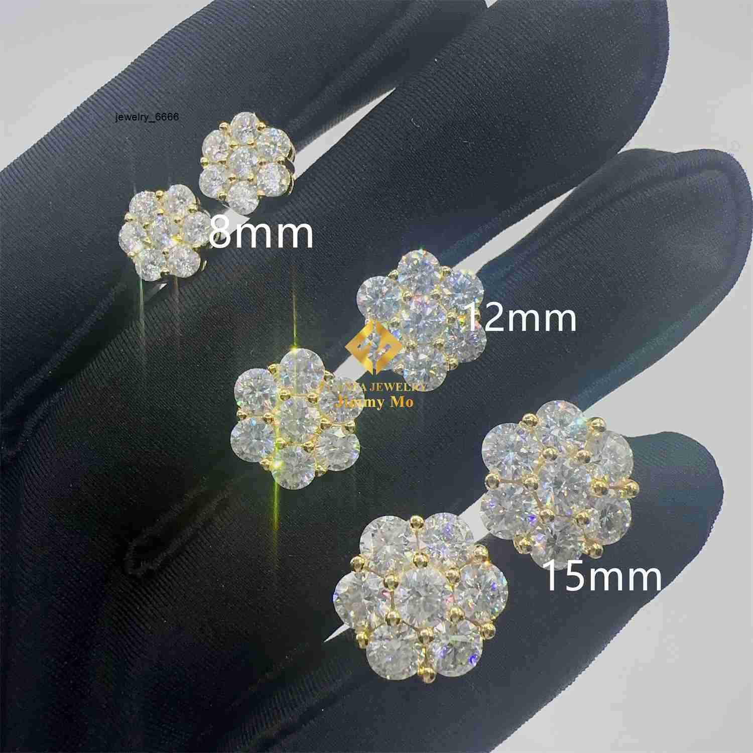 Hot Selling Pass Diamond Tester 925 Silver Round Cluster Earrings 8mm 12mm 15mm VVS Moissanite Stud Earring