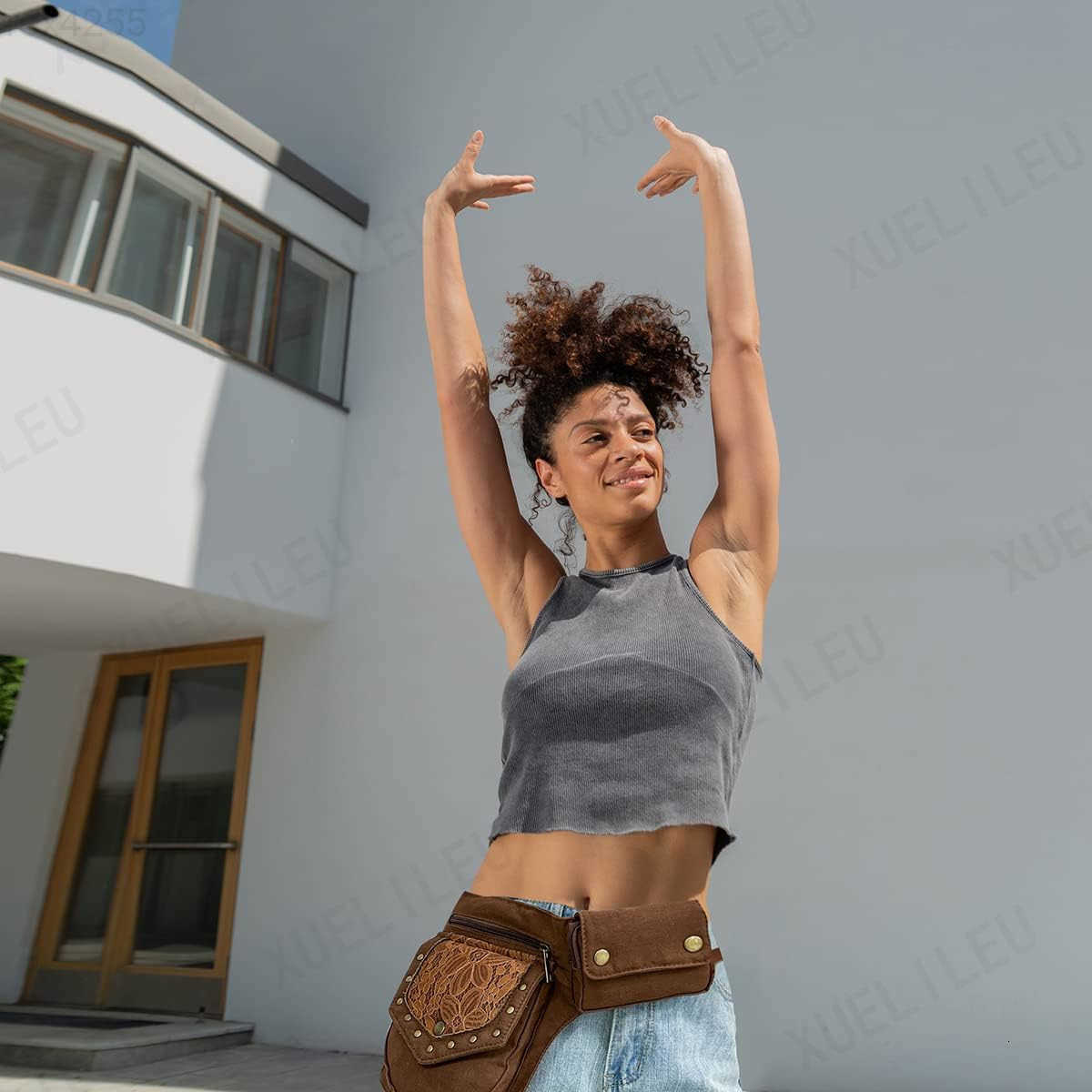 Women Waist Bag Fanny Bag Renaissance Faire Festival Chest Pack with Adjustable Belt Fashion Hip Bum Bag for Running Hiking 00BlackW250912