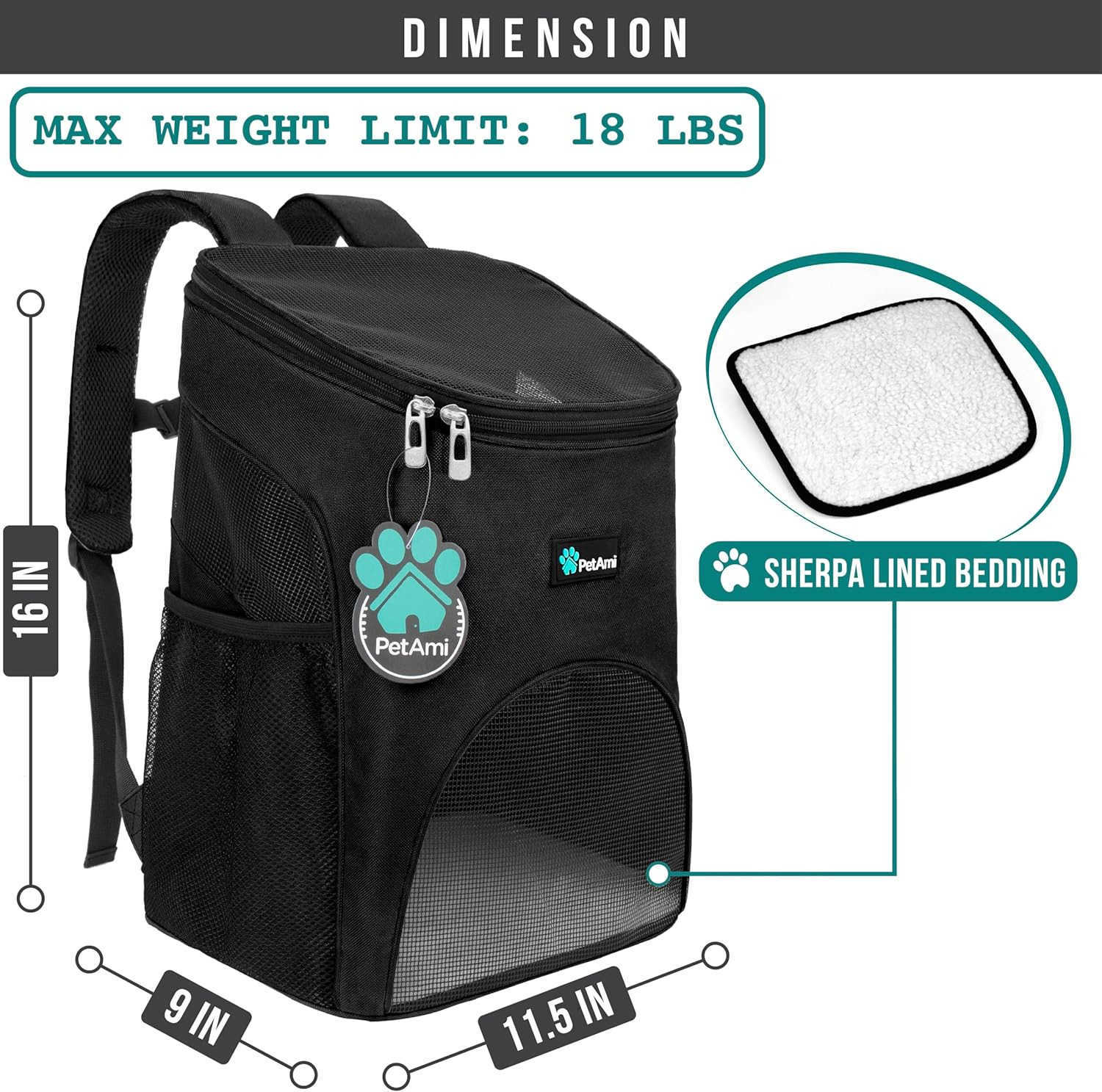 PetAmi Small Dogs and CAT Backpack Carrier Airline Approved Pet Backpack Carrier Ventilated Safety Strap Support Designed for Hiking Travel Camping Ou