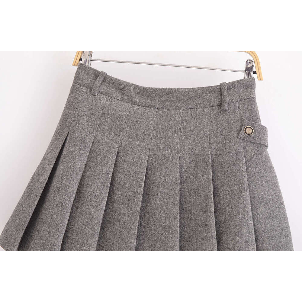 DHEssentials 2025 Summer New French Style Small Fragrance Side Zipper Decor Anti-Exposure A-Line Pleated Skirt