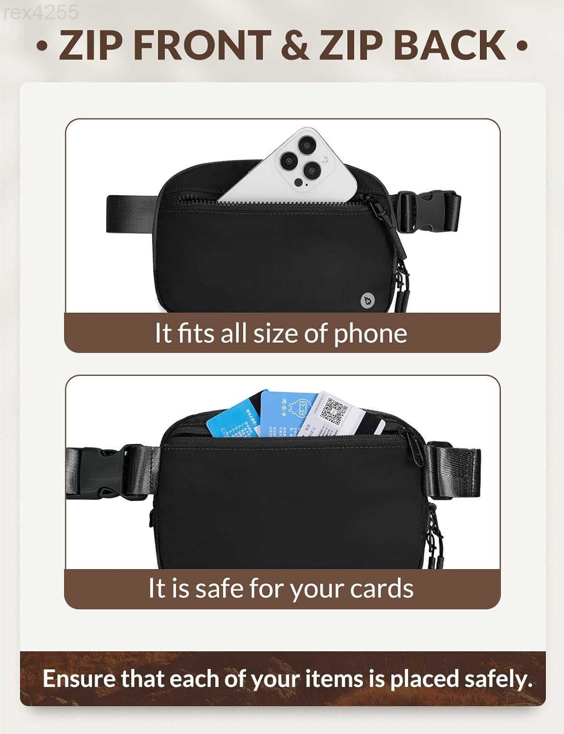 Belt Bag Women Fanny Packs Crossbody Fashion Waist Pack Water Resistant Adjustable Strap 2L BlackW250912