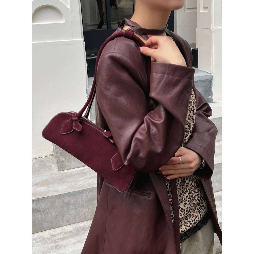 Customized Slender Sausage Shape French Niche Commuting Tote Matting Chamois Long Handle Women Handbag Armpit Shoulder Bag