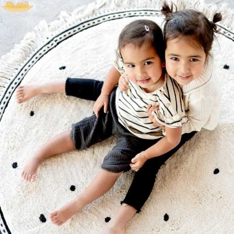 White Fluffy Carpet For Living Room Hairy Nursery Play Mat For Children Soft White Foot Mat Dot Plush Bedroom Rug With Tasselsl C250912