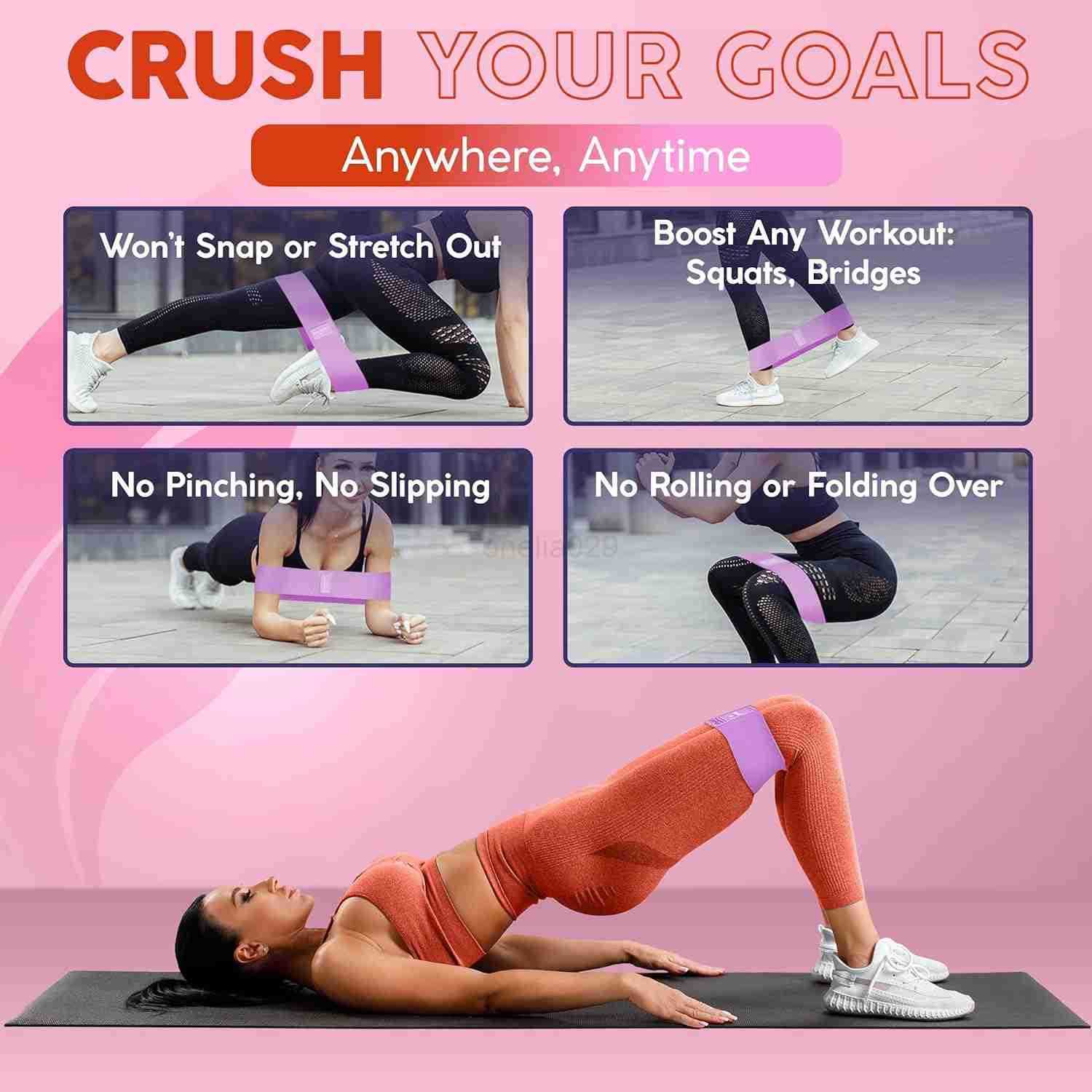 Fabric Resistance Bands for Glutes Legs Set of 3 NonSlip Elastic Durable Includes Travel Bag Workout Guide Digital Challenges W250912