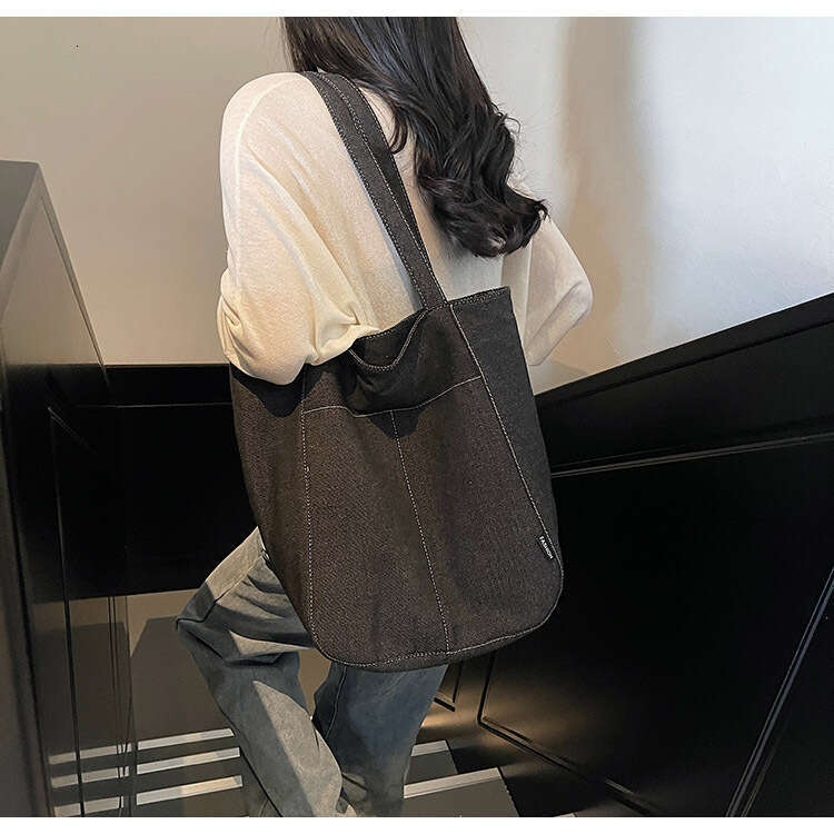 New Casual Solid Color Large Capacity Denim Tote Versatile Commuter Student Class Shoulder Bag Designer Bags for Women