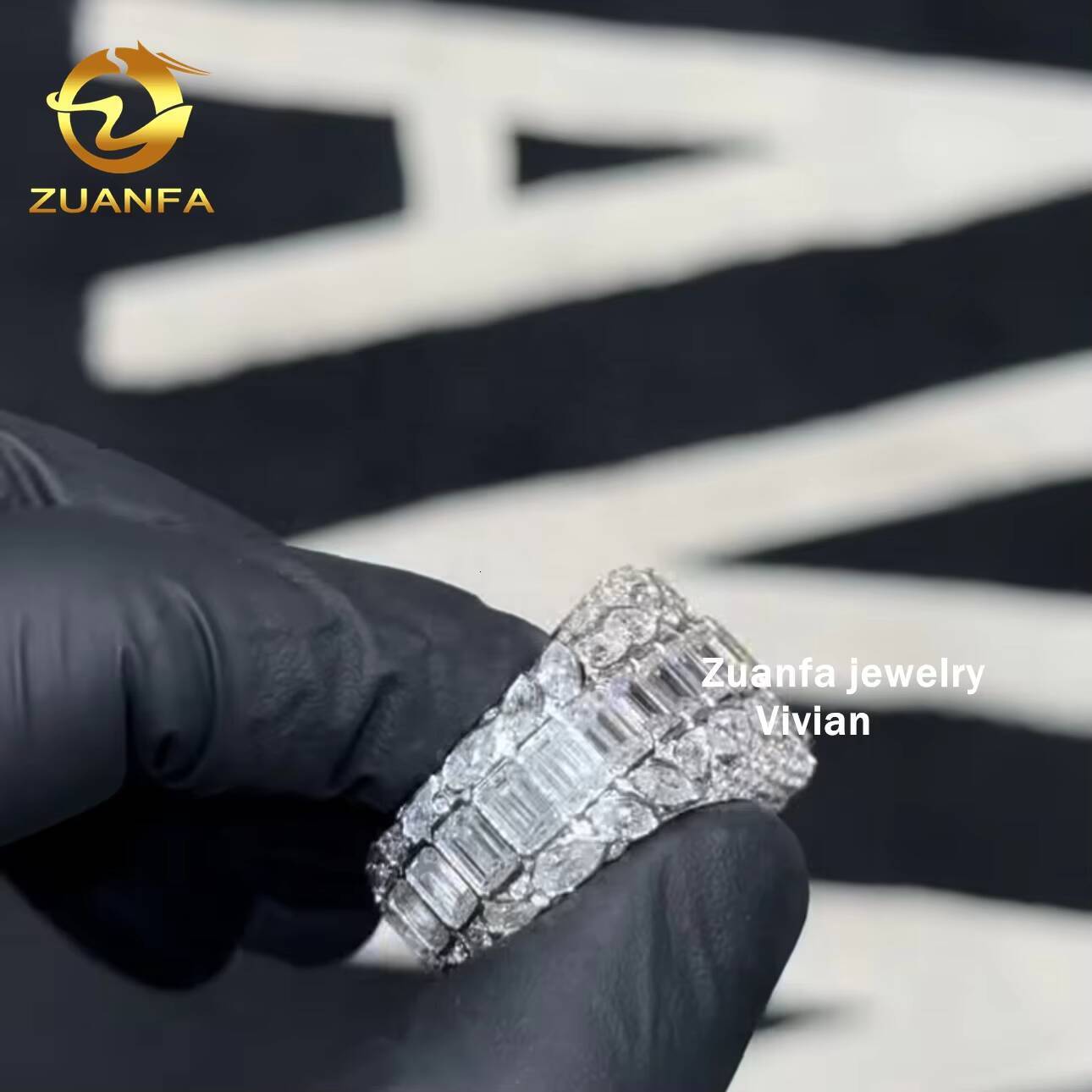 Luxury Fashion Hip Hop Fine Jewelry Sterling Silver 925 VVS Miossanite Diamond Iced Out Ring