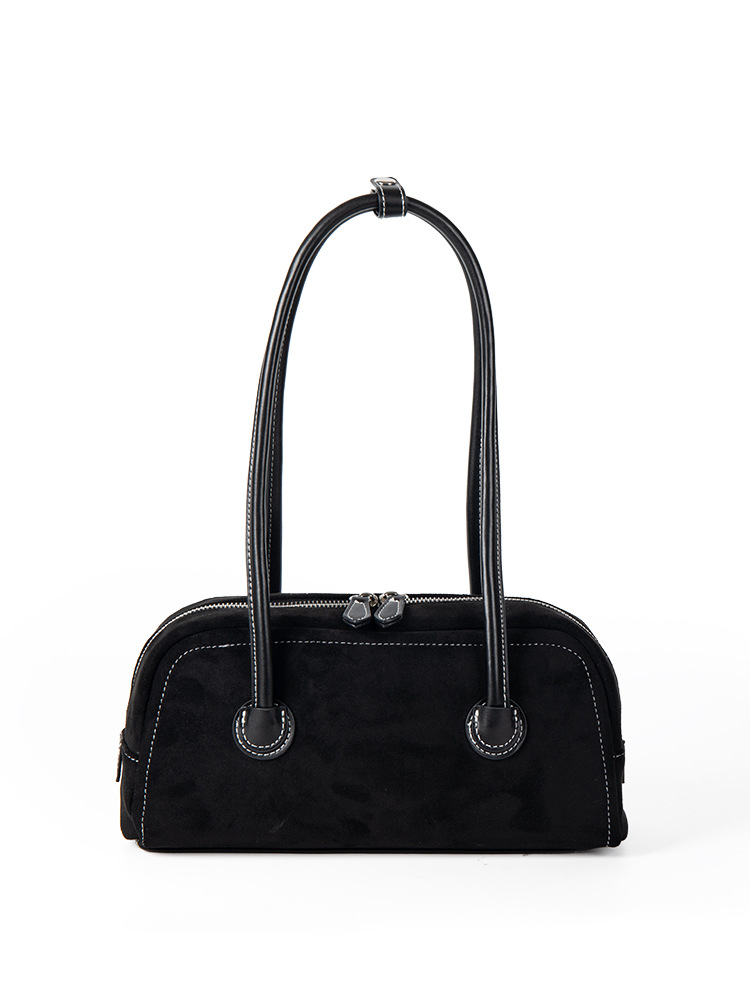 2025 Autumn/Winter New Korean Niche Texture Suede One-Shoulder Bag for Women Retro Minimalist Handbag Boston Bag