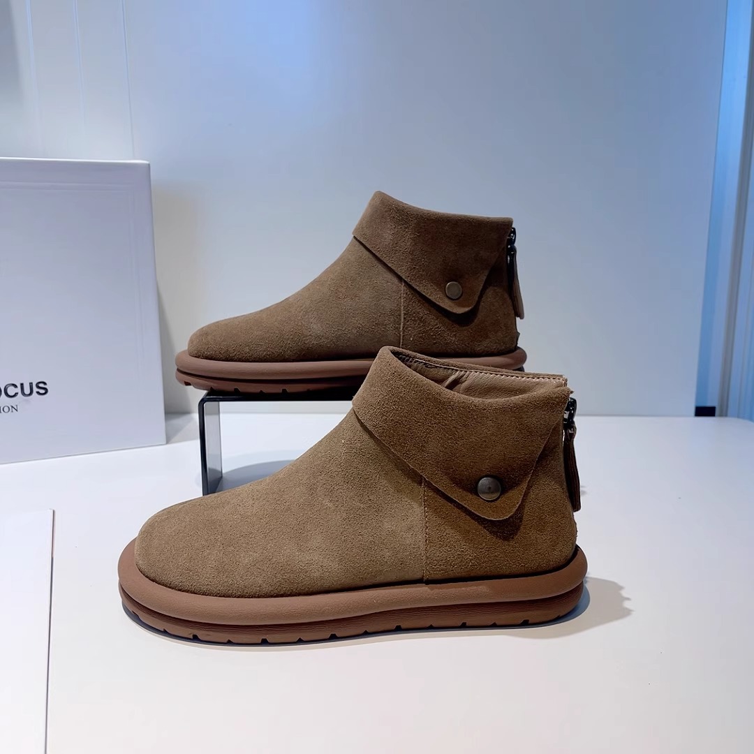 Designer shoes free shipping 2025 Winter New Versatile Boken Shoes with Velvet Warm Flat Casual Short Boots for Women brown khaki