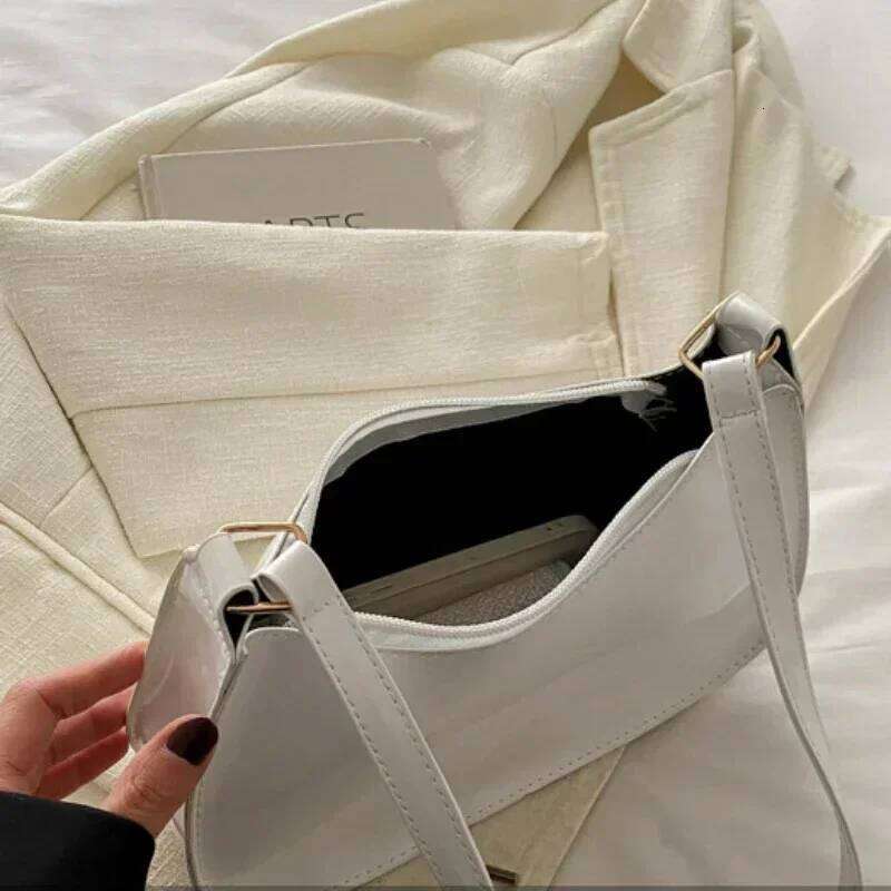 Women's Patent Leather Versatile Fashion Shoulder Casual Commuting Bags Girl Brand Designer Zipper Handbag Korean 2025