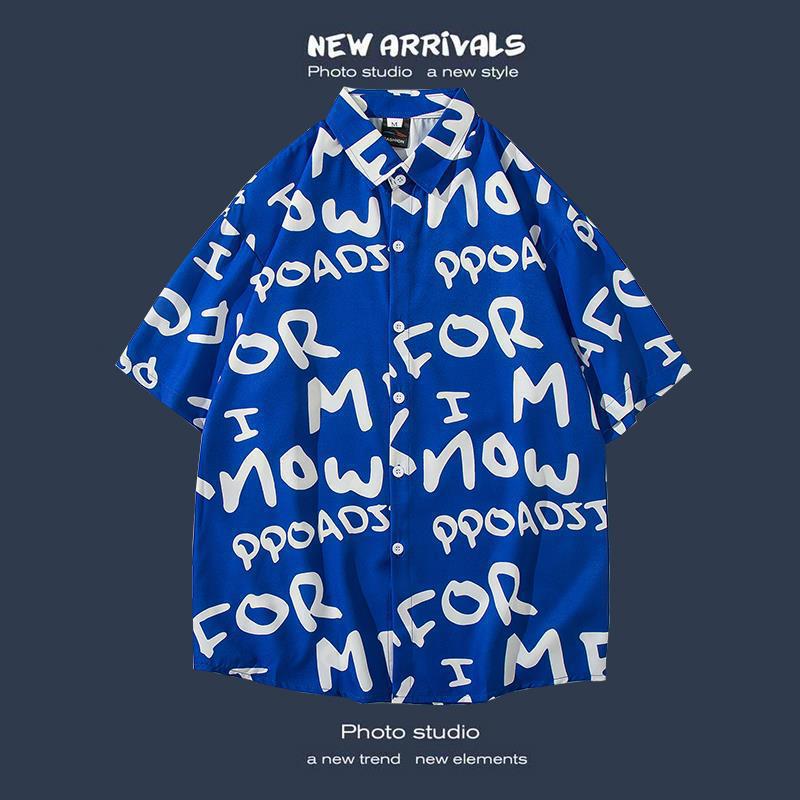 Summer Wei-style short-sleeved floral shirt beach set, outdoor travel couple style casual loose coat