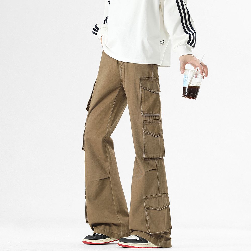 Men's Jeans New American Style Unisex Boot - Cut Denim Cargo Jeans: Stylish Design, Multiple Pockets & Height - Enhancing Effect