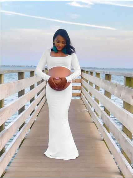 Pregnant women's photo shoot clothing: elastic pregnant women's dress, fishtail dress, cut-out back and exposed belly, floor-length dress fo