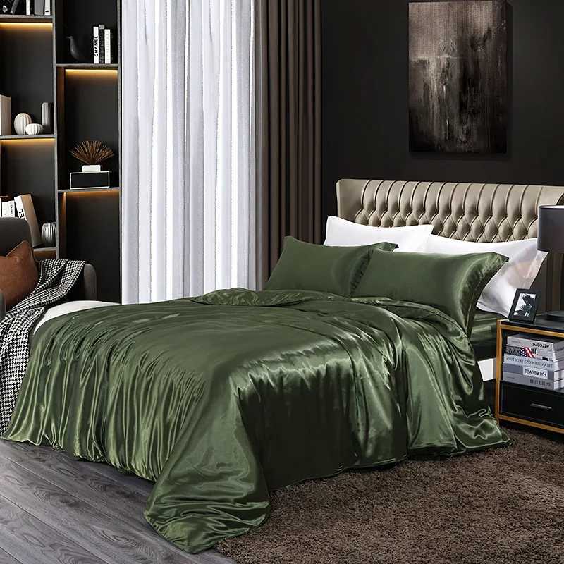 Blend Mulberry Silk Luxury Bedding Set Fitted Flat Sheet Silky Duvet Cover Pillowcase for Home Hotel Premium Queen King Size C250912