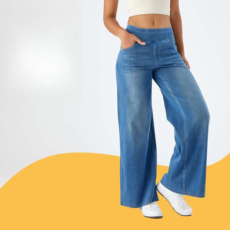 New Plus Size Denim Wide-Leg for Women High Waist Slimming Multi-Pocket Straight Loose Cat Whiskers Casual Pants