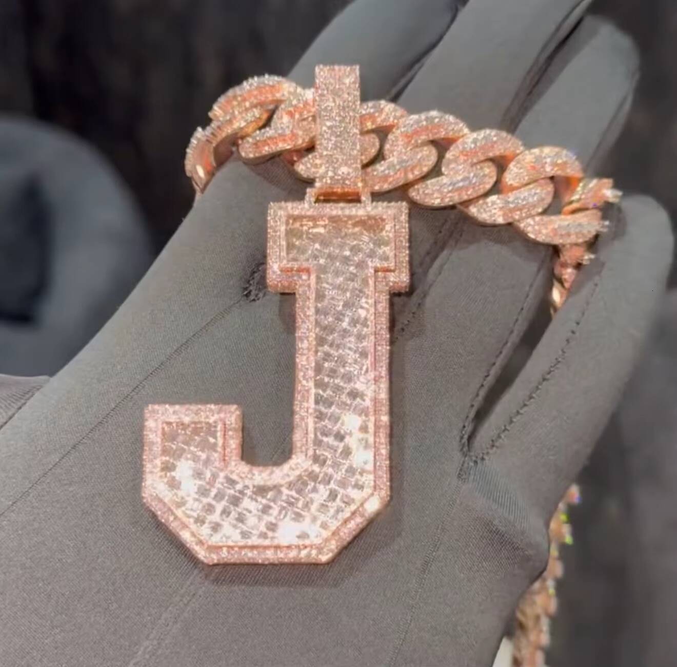 Iced Out Jewelry Moissanite Letter Pendant Baguette 925 Silver Moissanite Diamond Pendant Custom Pendant for Cuban Link Chain