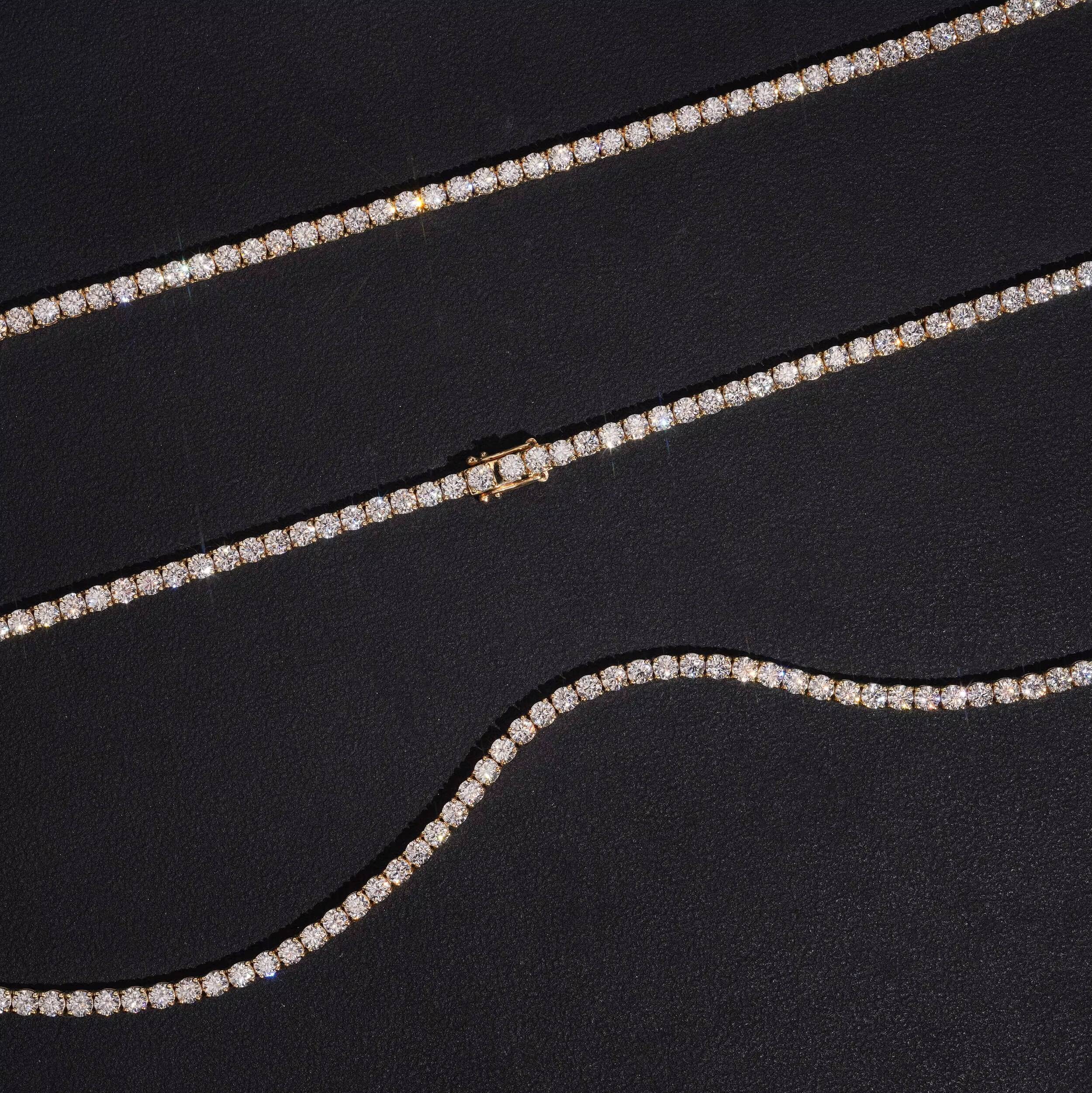 Pass Diamond Tester Men Jewelry 10K Real Yellow Gold VVS Moissanite Diamond Tennis Chain 3MM