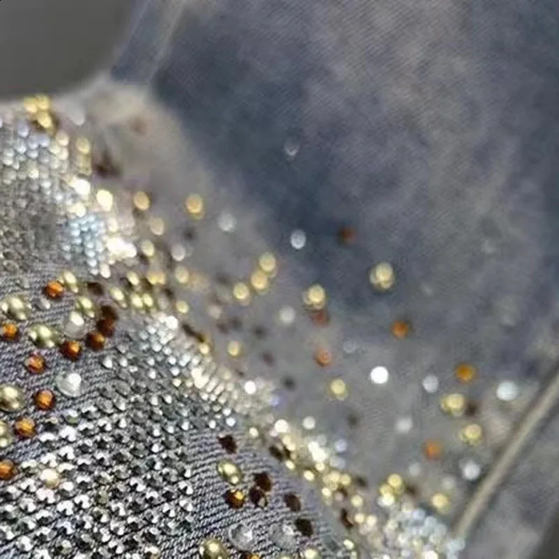 2025 Ladies Jeans Heavy Industry Rhinestone Skinny Jeans Women Spring Summer High Waist Denim Pants Korean Street Stretch Pants 250911