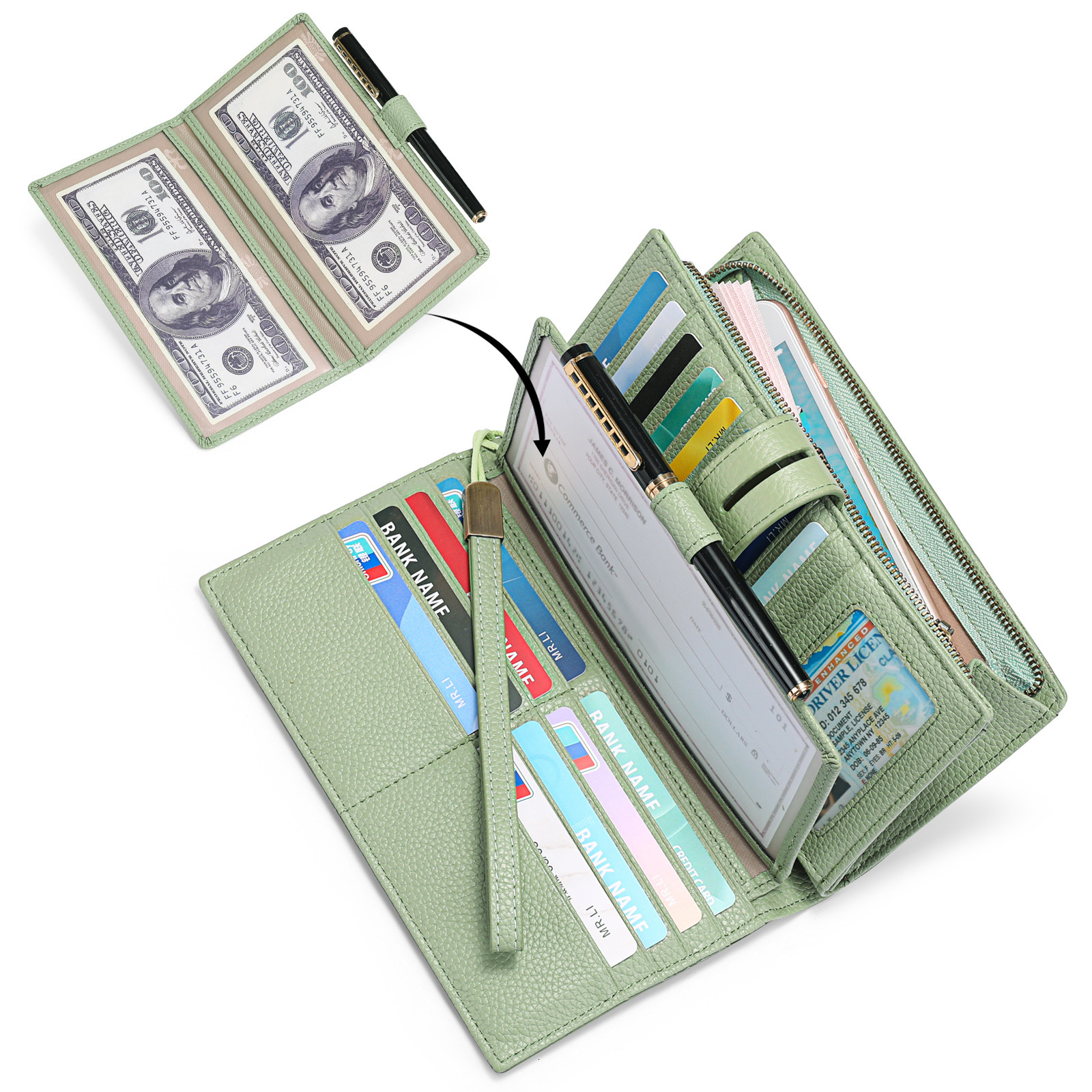 Women's Wrist Long Zipper Multi-Card Slot Genuine Leather Large Capacity Clutch Fashion Cowhide Wallet Coin Purse ddmymoon