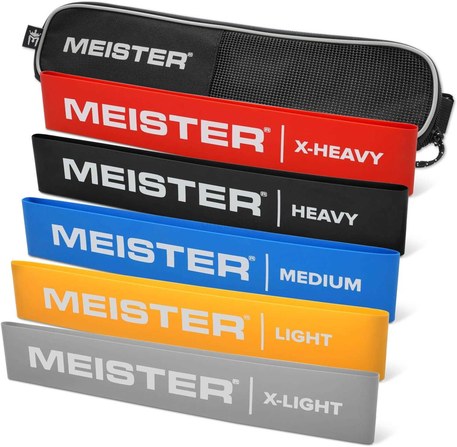 Meister Mobility Resistance Bands for Exercise Stretching Physical Therapy wCarry Case Set of 5 Loop Bands W250912
