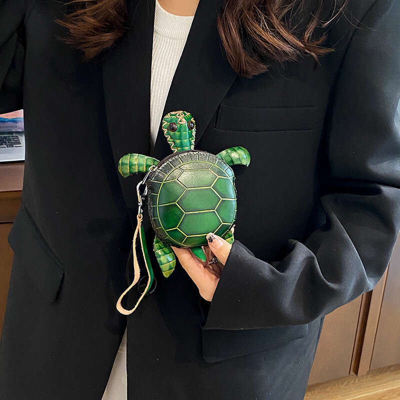 Turtle Coin Purse Small Bags Handmade Vegetable-Tanned Leather Simple Fashion Cute Turtle Handheld Crossbody Women's Bag Cartoon Top Layer Cowhid