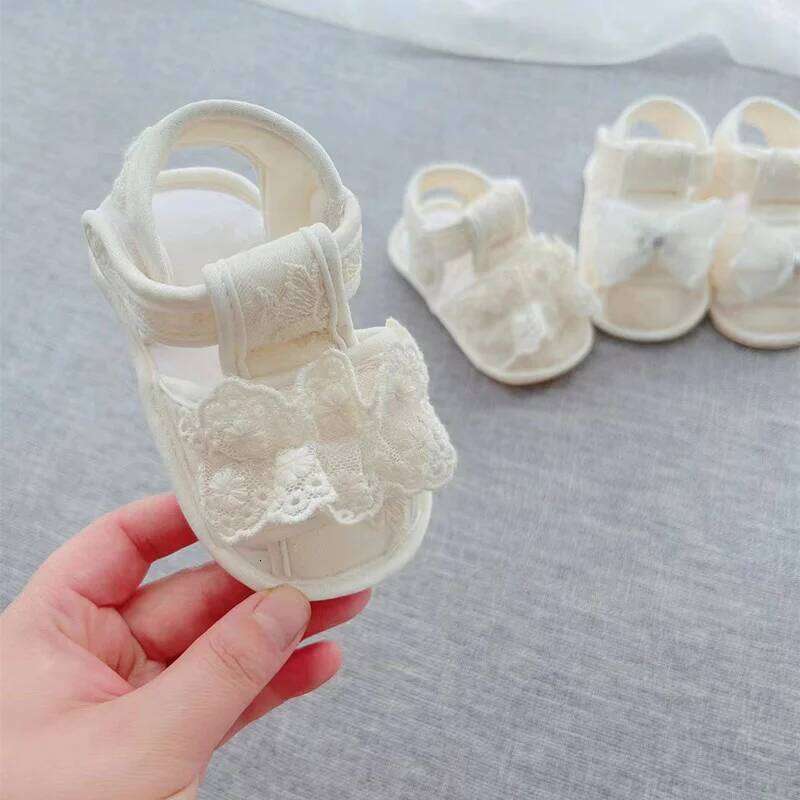 Summer girl sandals 0-1 year old baby walking sweet princess shoes breathable toe wrap non slip soft sole