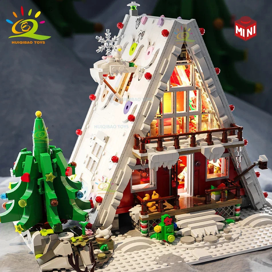 HUIQIBAO Christmas MOC Santa Claus House Model Building Blocks Children Year DIY Exclusive Cabin Toys for Adult Bricks Gift 250911
