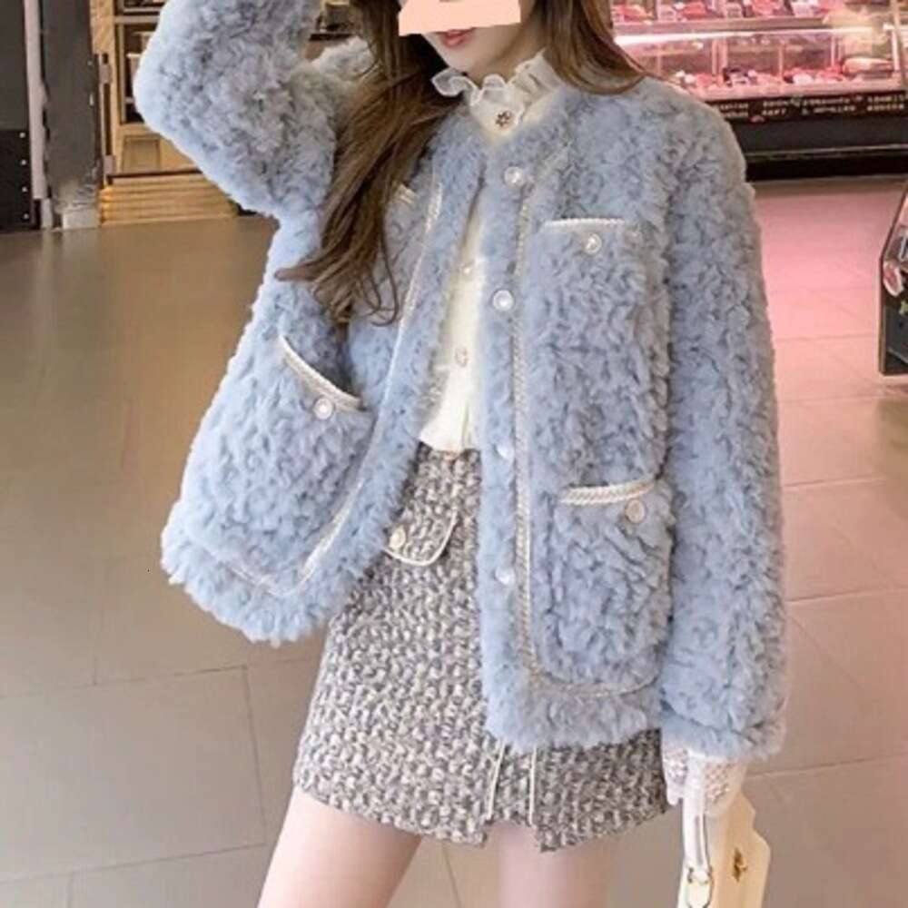 DHEssentials Faux Fur Chanel Style Lamb Wool for Women New Autumn Winter High-end Thick Loose Woolen Coat Ins Trend