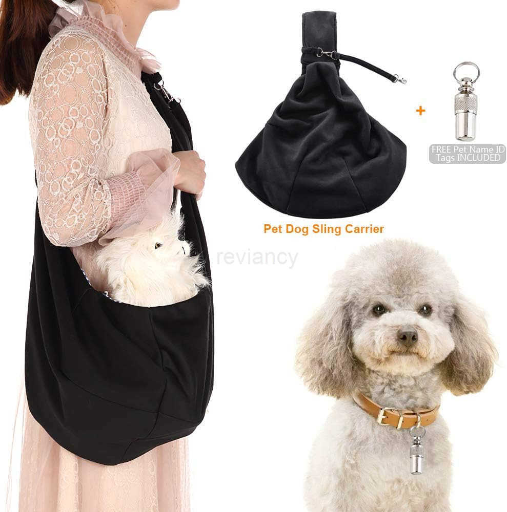 Small Dog Cat Travel Bag Hands Free Pet Carrier with Adjustable Strap Stainless Steel ID Barrel Black Up to 12 lbsW250912
