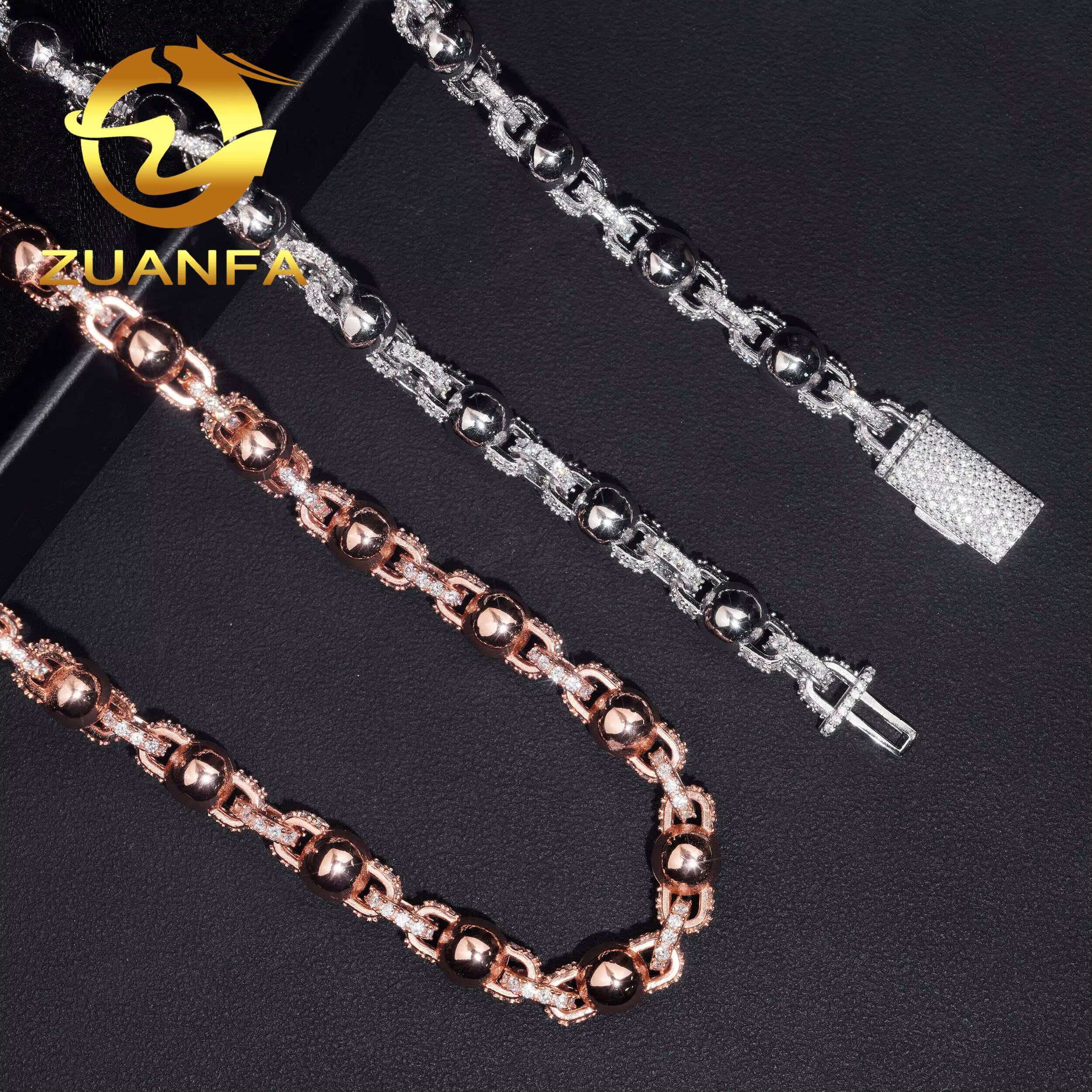 Hot Sale Hip Hop Fine Jewelry 925 Sterling Silver 8mm Ball Iced Out Moissanite Bead Chain Necklace
