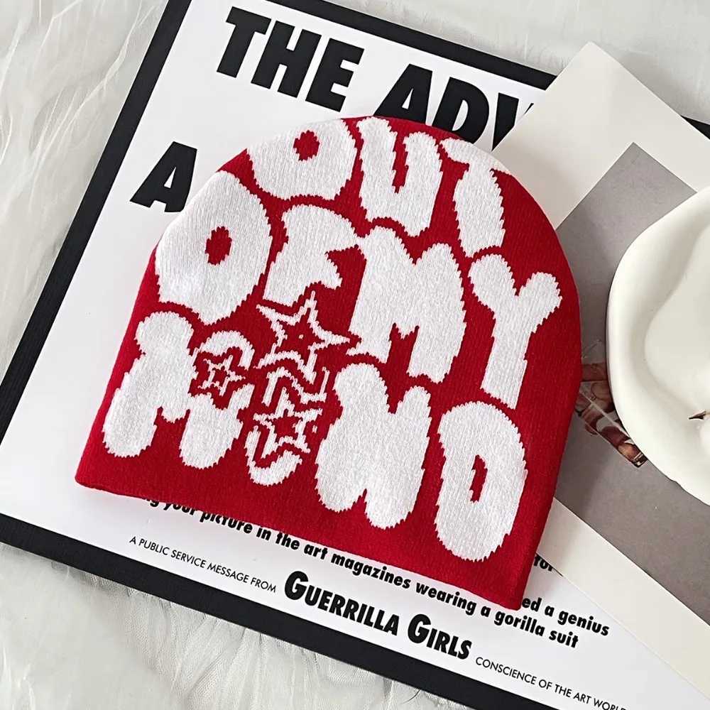 2025 tter Jacquard Knitted Hat Men Wen Y2k Winter Pop Harajuku Vintage Warm Hip Hop Unisex Fashion G250910