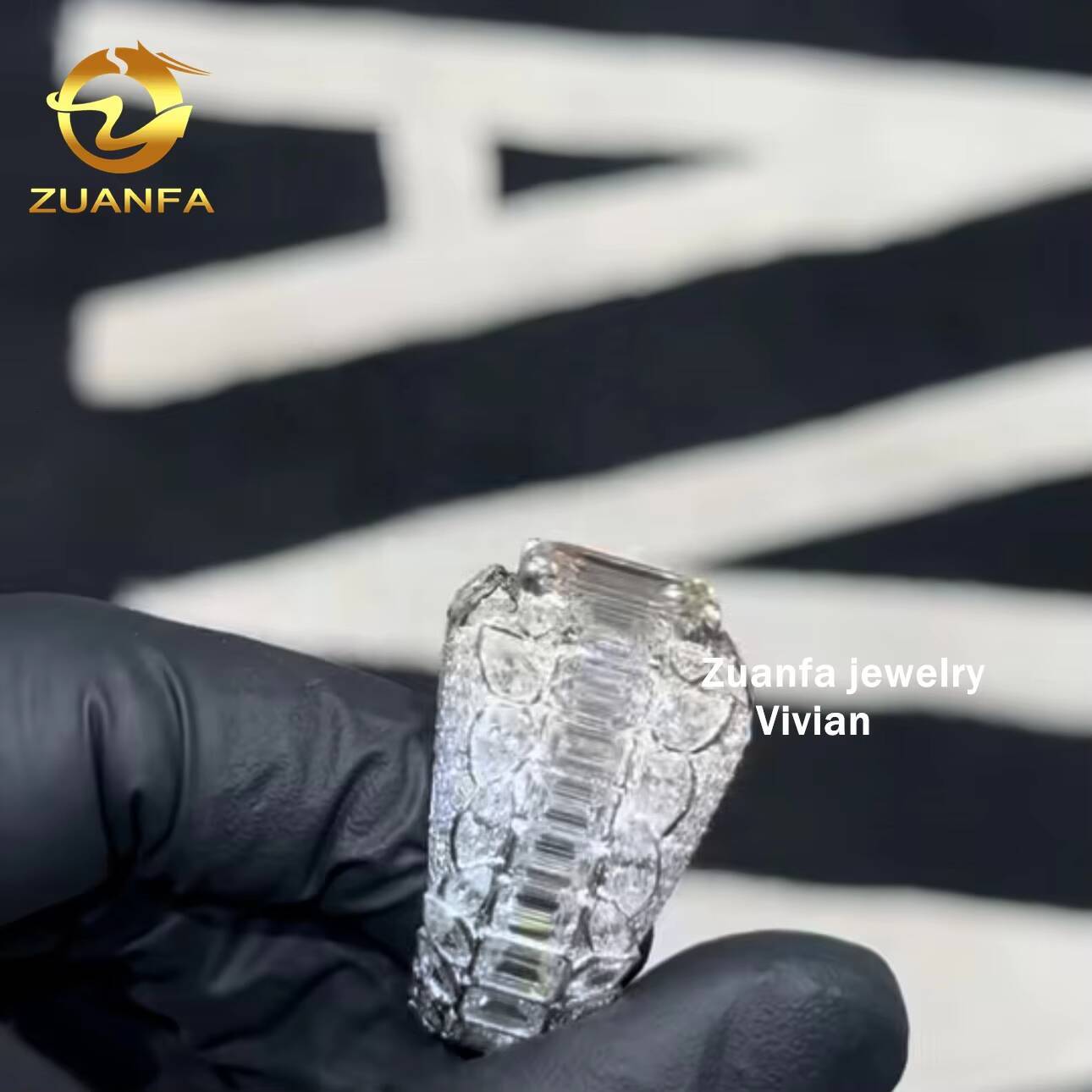 Luxury Fashion Hip Hop Fine Jewelry Sterling Silver 925 VVS Miossanite Diamond Iced Out Ring