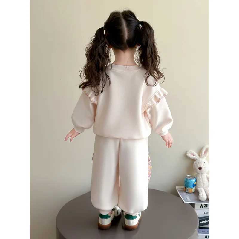 A2025Girls Spring and Autumn New Cartoon Loose High Quality Cute Sweatshirt and Sweatpants Twopiece Set C250912