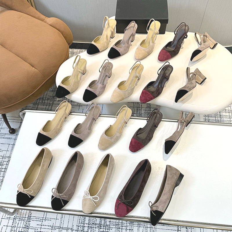 Luxury Suede Ballet Flats Designer Loafers Women Bow Dress Shoes Ladies Girls Ballerine Shoes Boat Shoe Mules Slip On Sandals 908