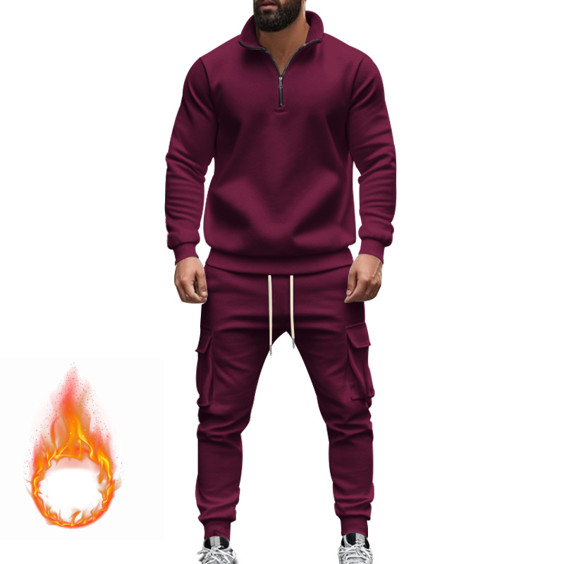 Designer tracksuit Men's Fleece-Lined Casual Workwear Pants Set with Zip Jacket EU Size: S-3XL