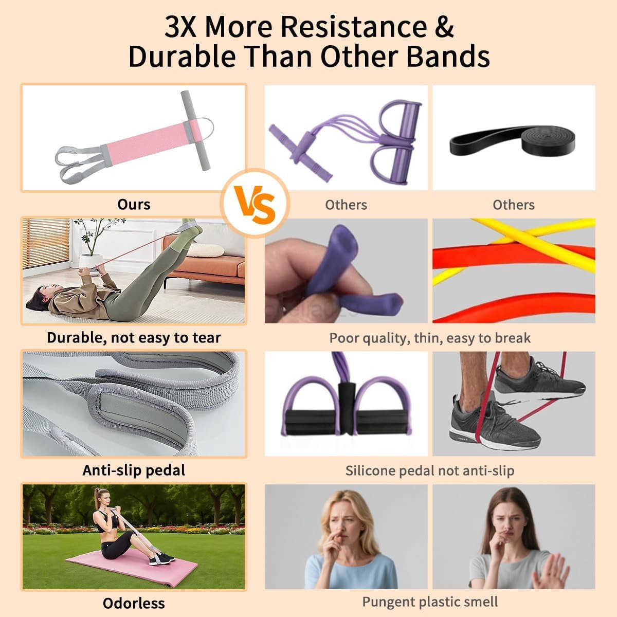 2025 New Yoga Pedal Resistance Fabric Band with Handles AntiBroken Elastic Sit Up Pull Rope for Strength Training 120lb FullBody Excercise Band Portab