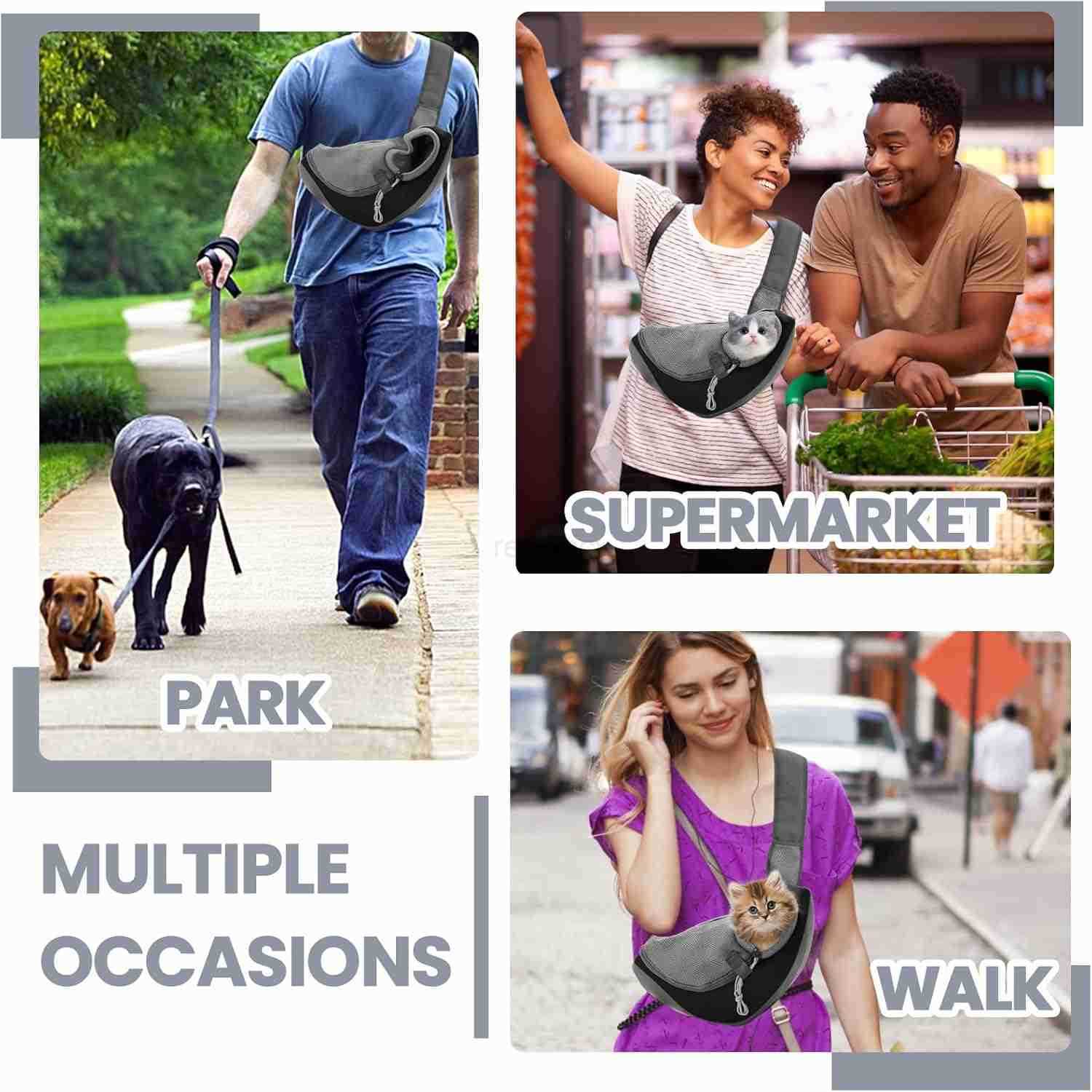 Small Dog Sling Carrier Mesh Adjustable Pet Sling Carrier Zipper Pocket Breathable Hand Free for Small Medium Dogs Cats Outdoor Travel up to 5 poundsW