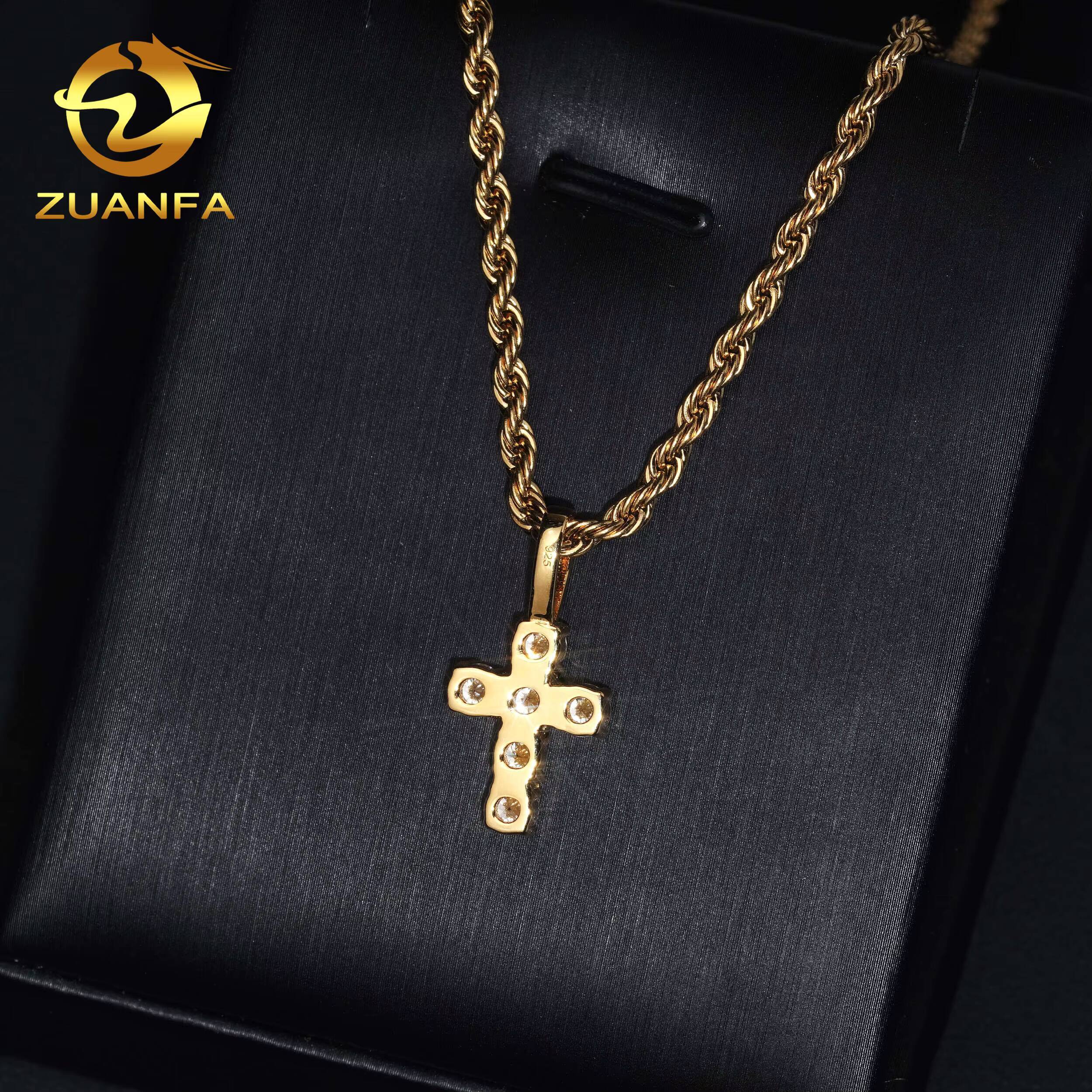 Gold Plated 925 Sterling Silver Hip Hop Iced Out Pass Diamond Test Gra Certificate Moissanite Cross Pendant