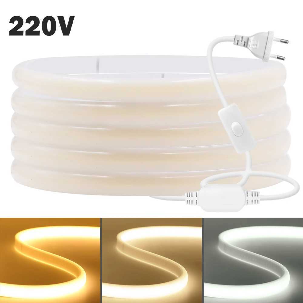 Switch COB LED Strip Light 220V ONOFF EU Plug 288LEDsM IP67 Waterproof Hight Bright WarmNatural White Flexible Neon Tube Lamp C250912