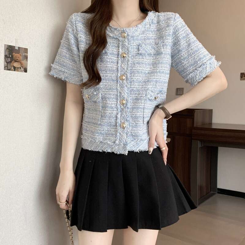 DHEssentials Elegant and Stylish Chanel-Style Jacket Summer New Tweed Fringe Versatile Short Sleeve Top for Women