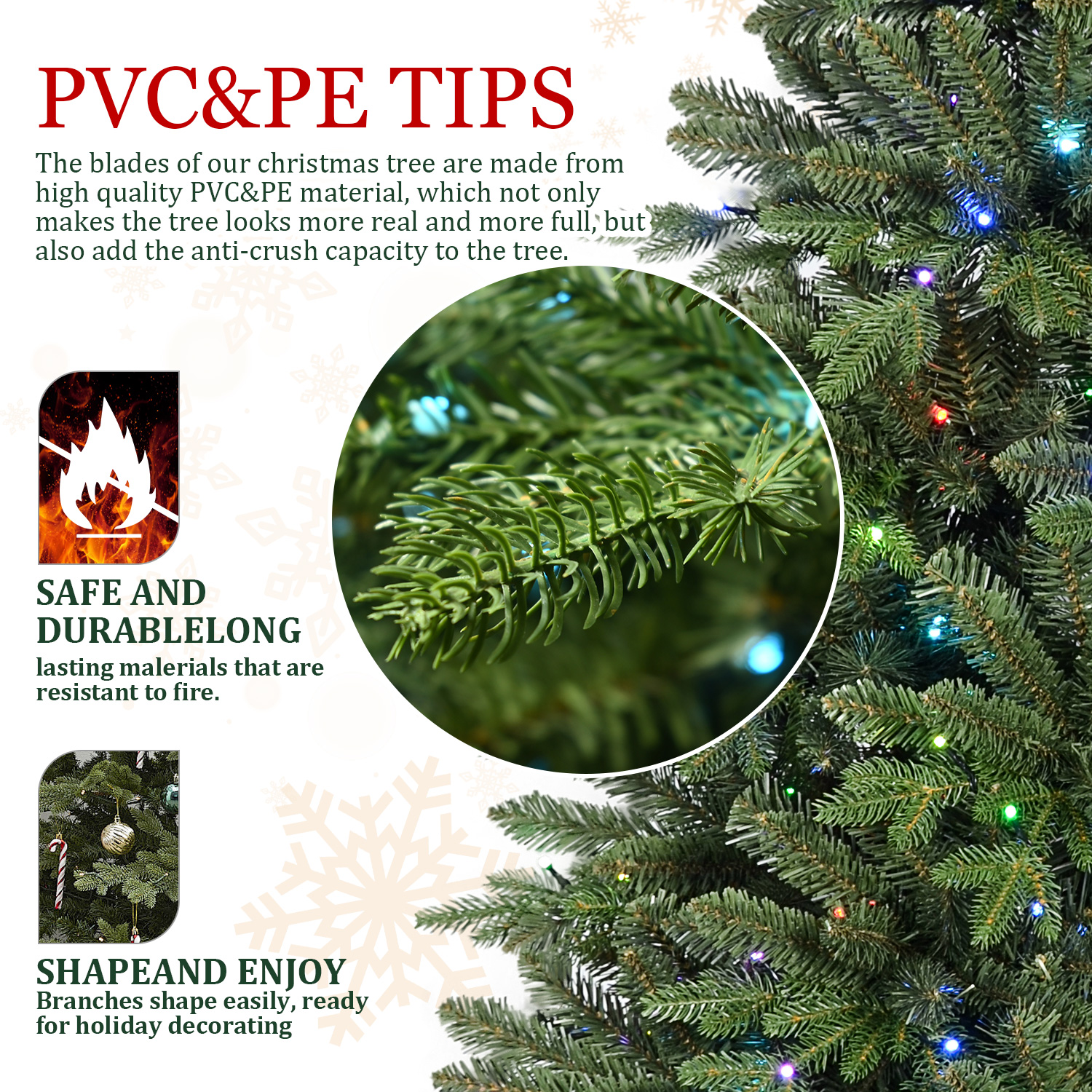 Large Luxury Encrypted PE/PVC Mix Christmas Tree with RGB LEDs - 7 Feet