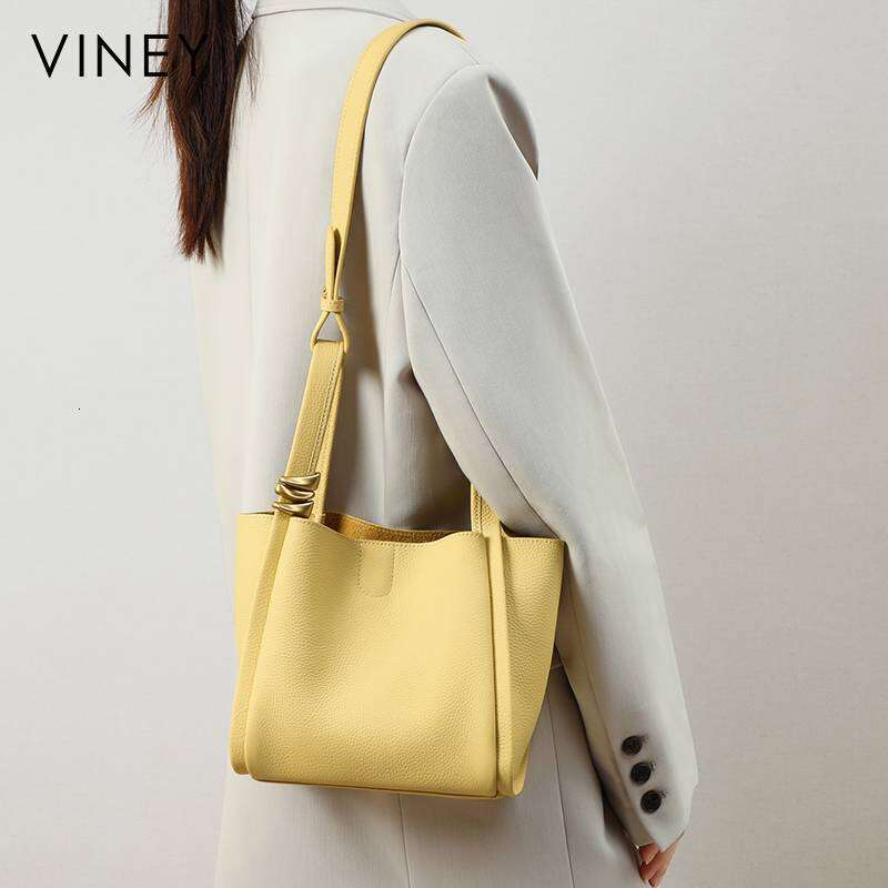 Viney 2025 New Style Women's Bucket Summer Shoulder Genuine Leather Hand-Held Vegetable Basket Bag