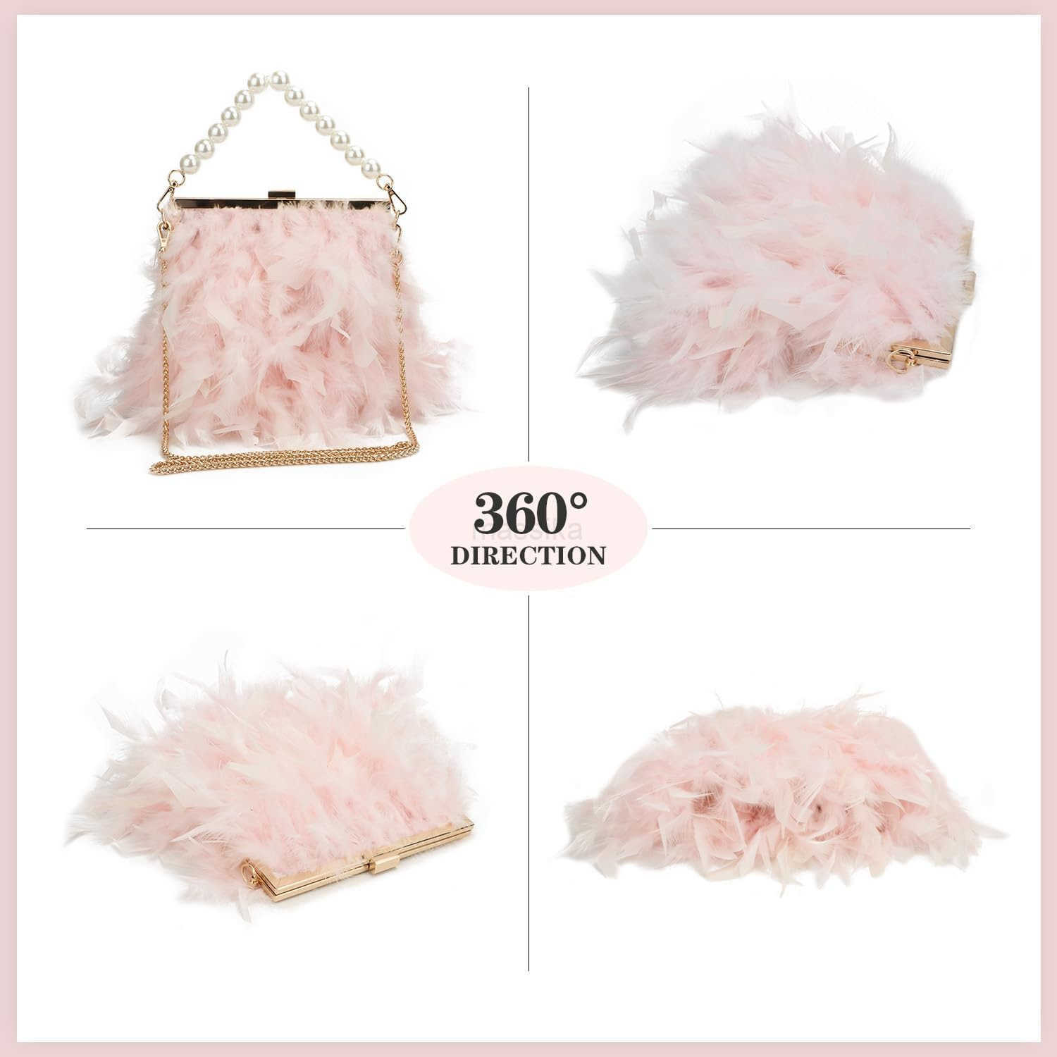 Women Feather Clutch Purses Fluffy Feather Evening Handbags for Wedding Banquet Party M250912