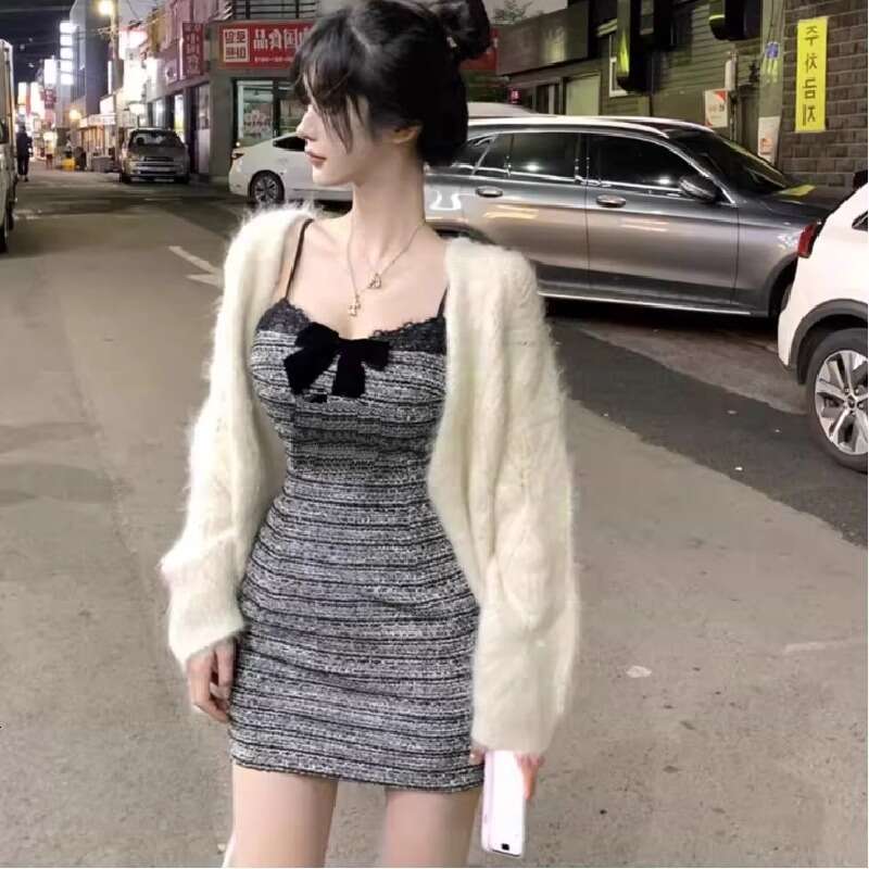 DHEssentials Early Summer French Style Pure Desire Little Fragrance Bow Waist Elegant Inner Wear Bodycon Short Strap Dress