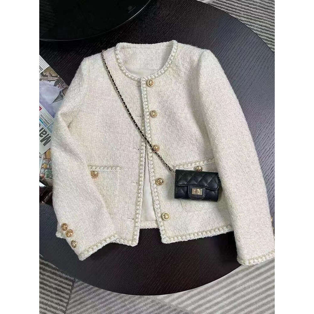 DHEssentials 2024 Spring and Autumn New Korean Off-White French Short Chanel Style Elegant Socialite Tweed Jacket for Women