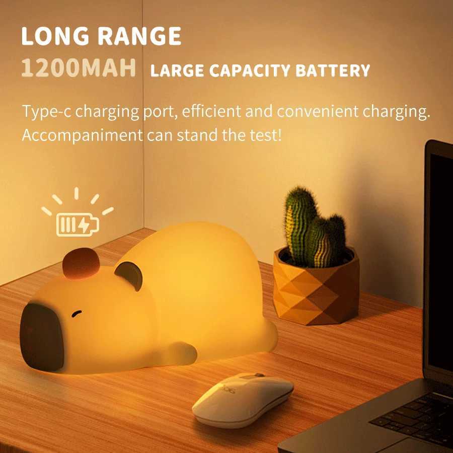 Cute Cartoon Capybara Silicone Night Light USB Rechargeable Timing Dimming Sleep Night Lamp for Childrens Night Lamp Room Decor C251122