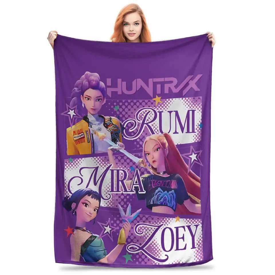 HUNTRIX KPOP Demon Hunters Anime Blanket Cover Flannel Throw Blankets Airplane Travel Portable UltraSoft Warm BedspreadsXJ250912
