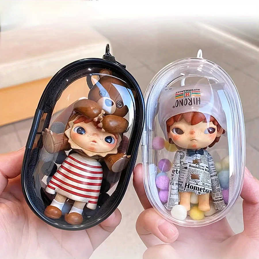 New Portable Clear Figure Display Keyring Bag Waterproof PVC Oval Hanging Blind Box Storage Bags Keychain Organizer Case M250912